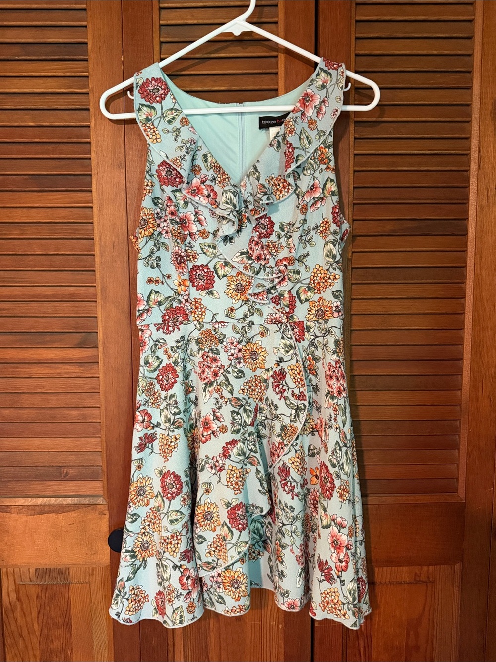 Teeze Me Mint Floral Ruffle V-Neck Sundress